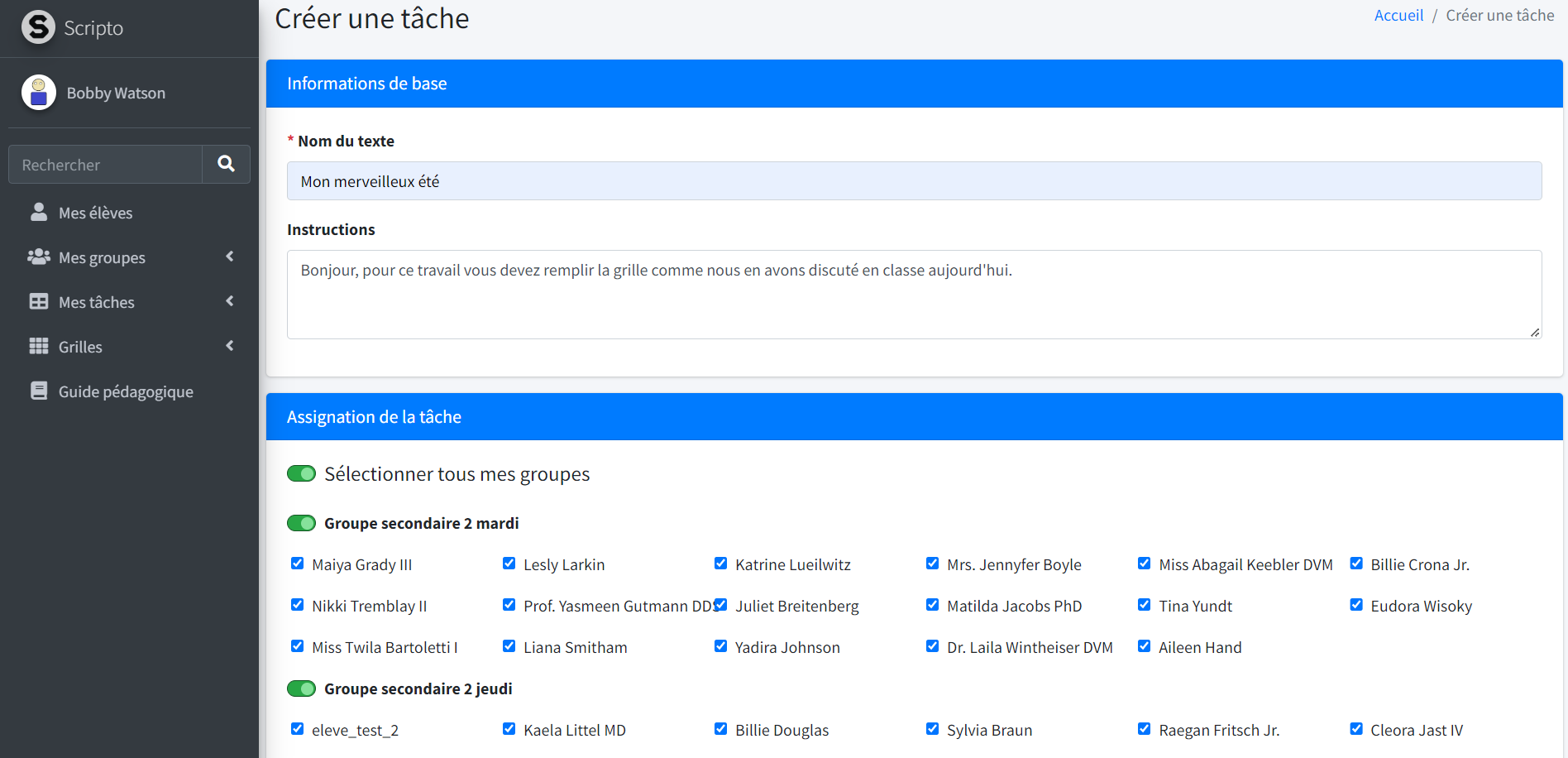 Attribution rapide de tâches aux élèves via Scripto