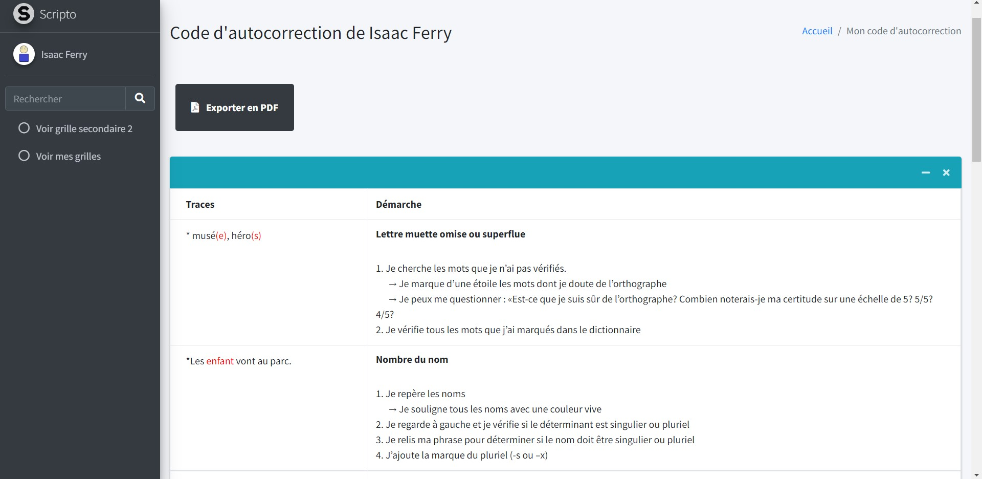 Codes de correction personnalisés générés automatiquement par Scripto